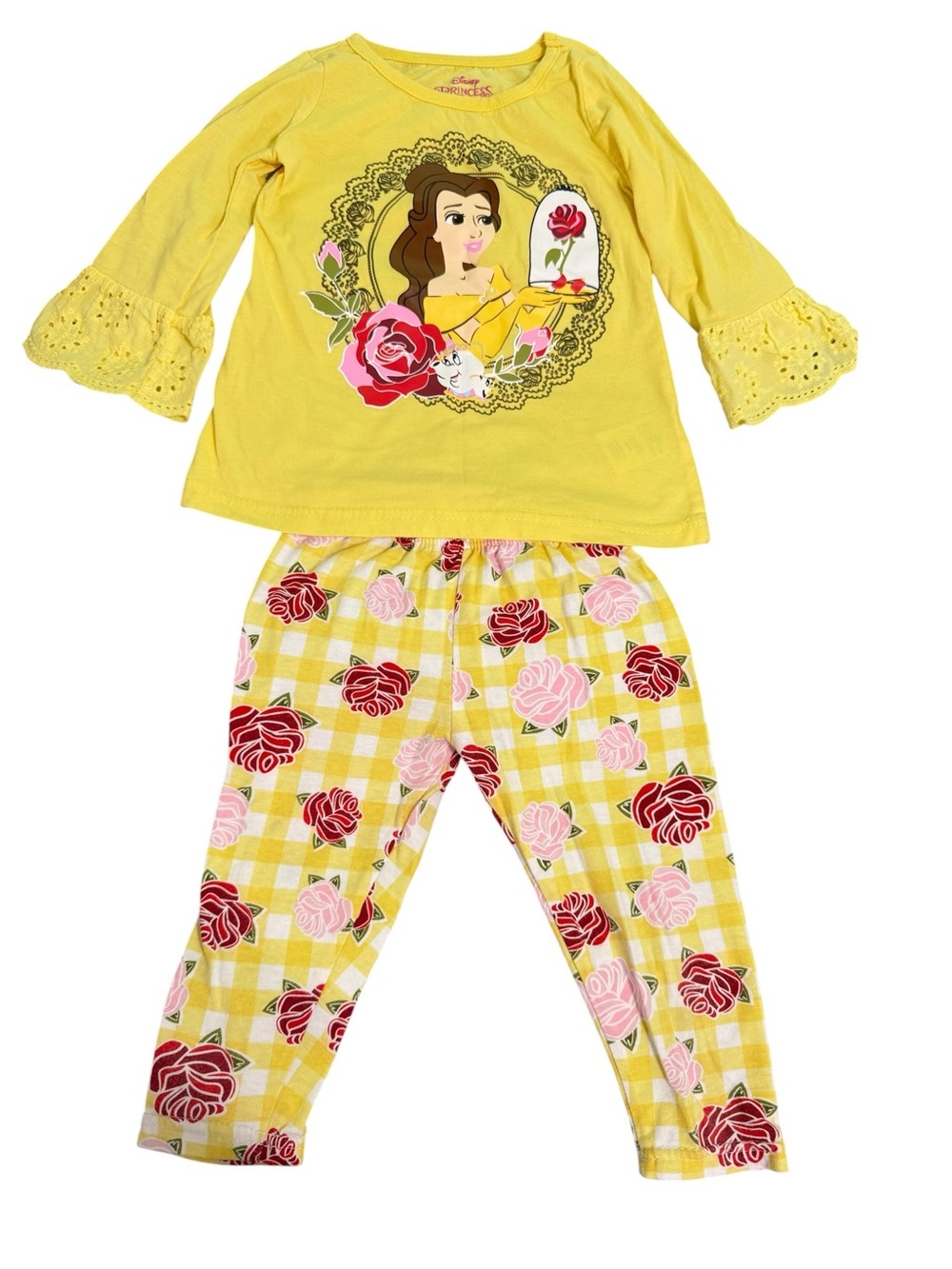 Disney Princess Belle 2-Piece Outfit Girls Size 4 Yellow Floral Set